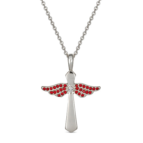 Birthstone Angel Wings Cross Necklace – Maya J